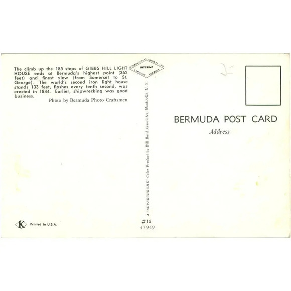 185 Steps of Gibb's Hill Lighthouse in Bermuda Postcard - Picture 2 of 2